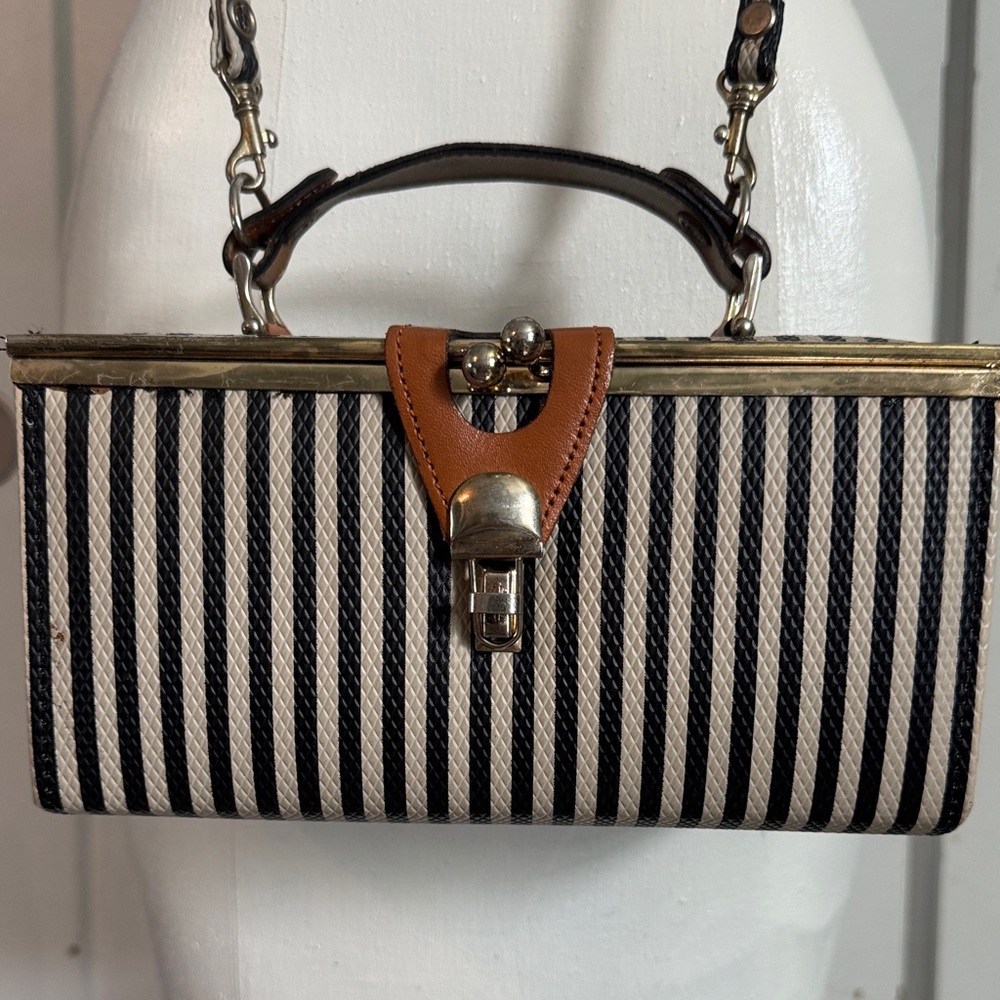 Striped Black and Tan Handbag